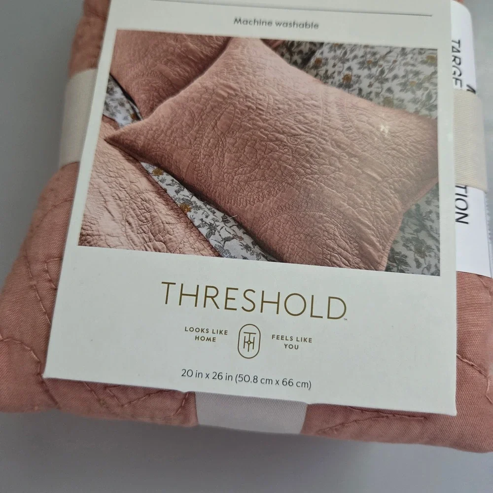 Threshold Garment Washed Paisley Stitch Sham Standard Pink Terracotta New